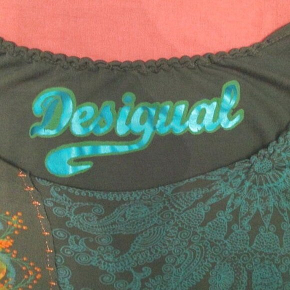 Desiqual STRETCH Jersey Size M BLOUSE Tunic Top METALLIC Floral DOLMAN Scoop - Picture 7 of 11